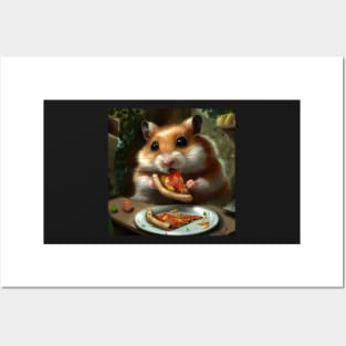 Cute Hamster Eating Pizza Painting Posters and Art